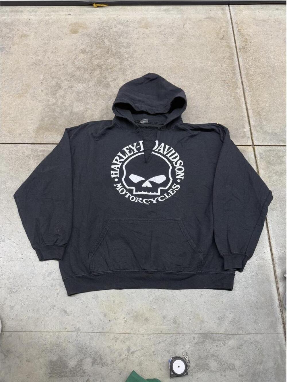 vintage harley davidson faded black skull hoodie size xl